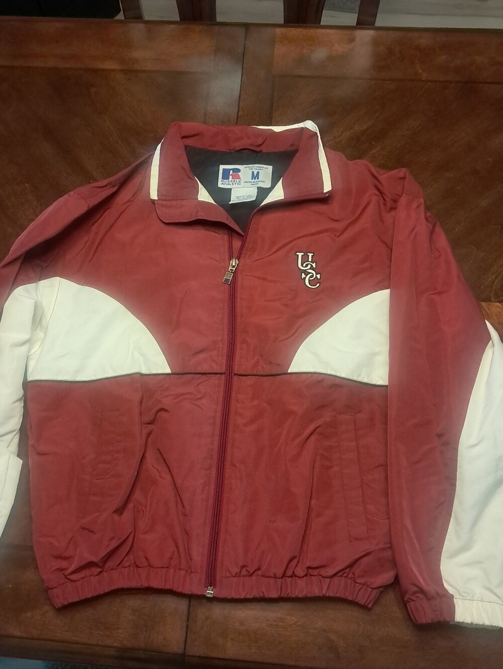 University Of South Carolina Russell Athletic maroon and white zip track jacket